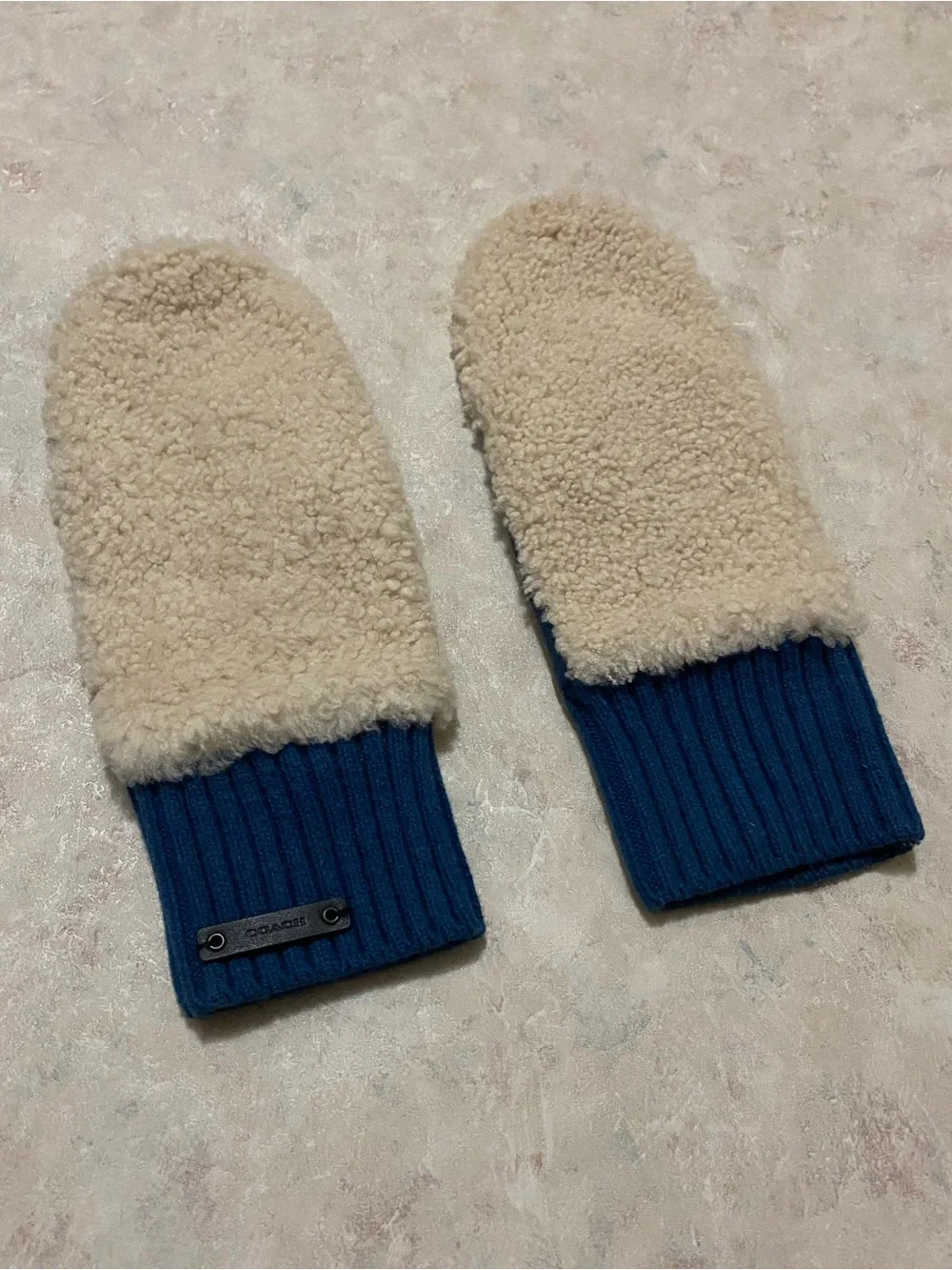 Coach fluffy shearling fur and leather mittens